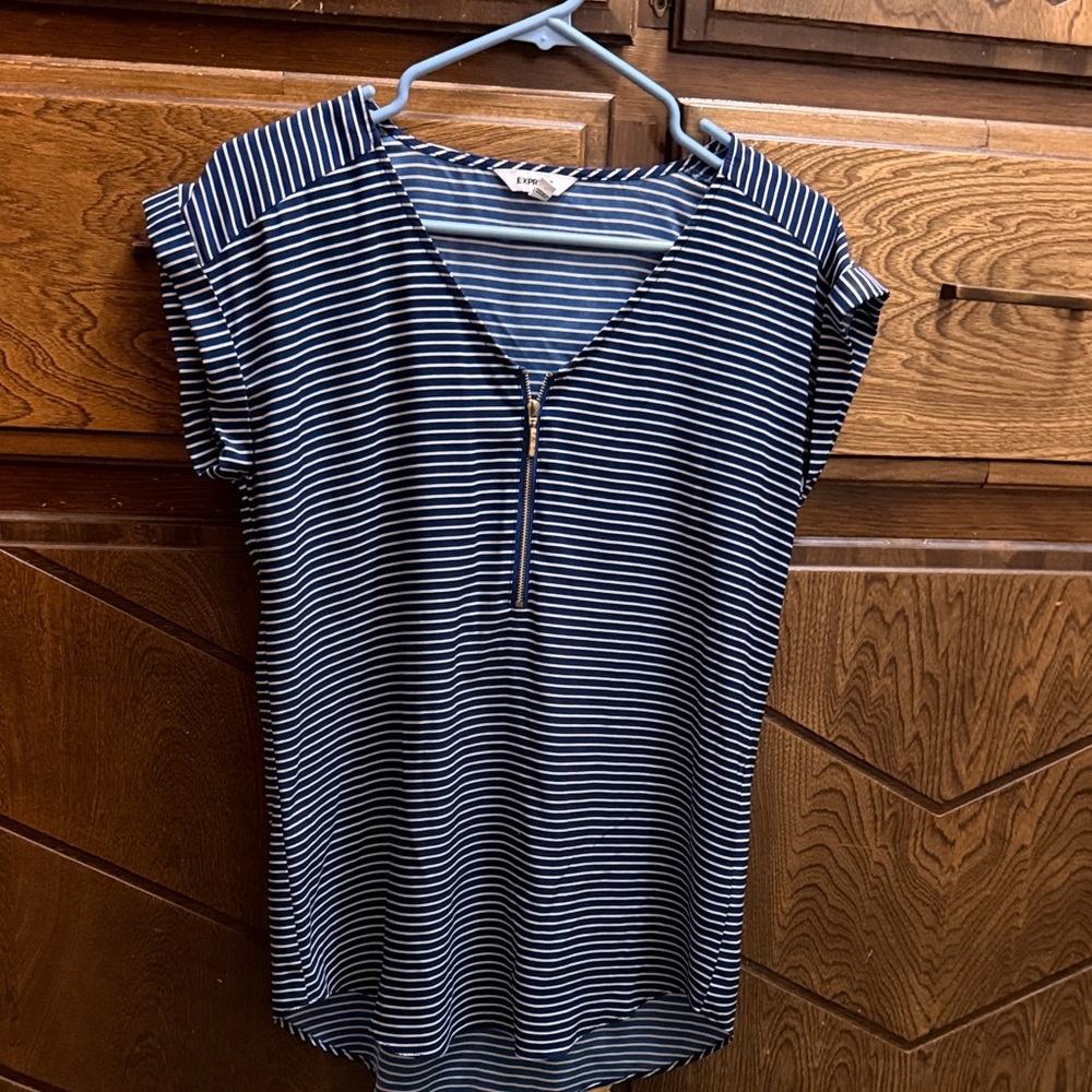 Express brand- silky Navy and White Striped Blouse